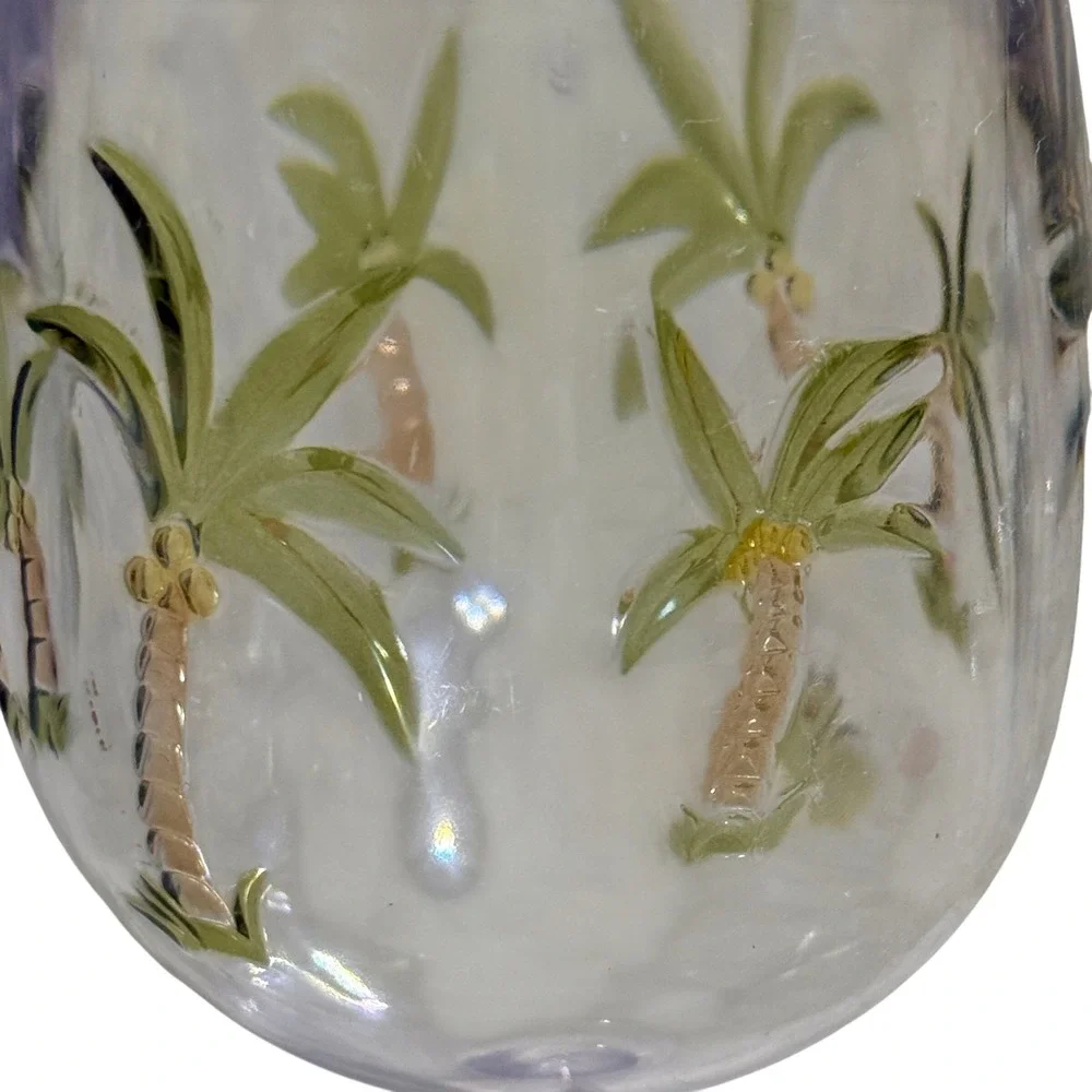 Palm Tree Plastic Wine Glasses Set of 2 Tropical Stemware